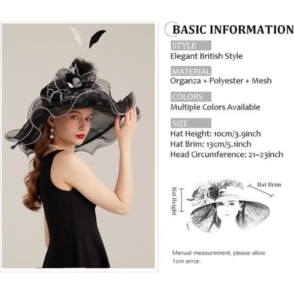 Women's Kentucky Derby Church Dress Hat 10-black,white - Picture 2 of 7